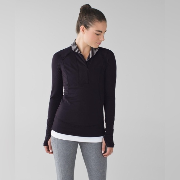 Lululemon Think Fast Pullover Shirt in Black Parallel Stripe Black White Size 4 - Picture 1 of 16